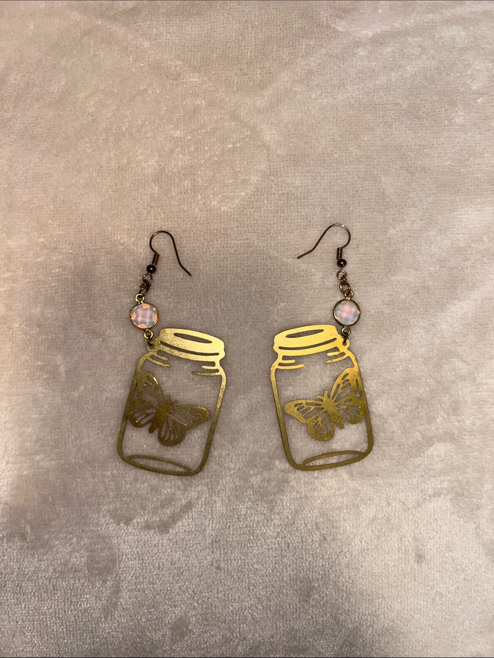 Bohindie Stream Delicate Gold Butterfly Mason Jar Drop Earrings